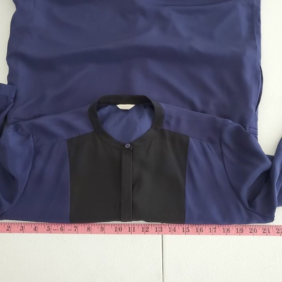 Fossil Womens 100% Silk Colorblock Dress Size L Drawstring Waist Round Neck Blue - Picture 7 of 9